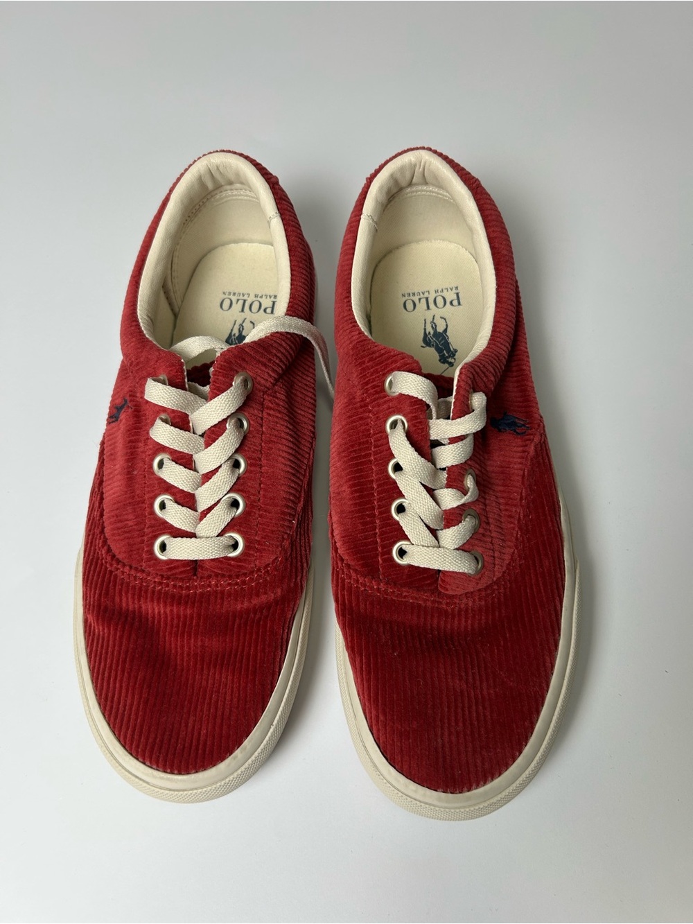 Polo by Ralph Lauren Red Corduroy Low-Top Sneakers with Cream Laces